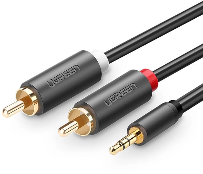 Ugreen AV102 Serie - Audiokabel - 3.5 mm Mini Jack (M) naar 2RCA (M) - 1m - Grijs