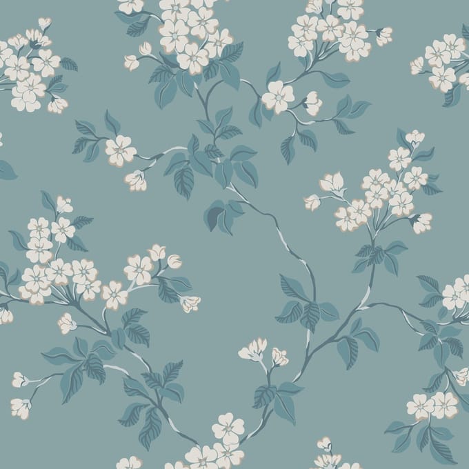 Duro Vliesbehang 679-03 - Blommor & Blad - Botanisch Blauw - 53cm x 10.05m