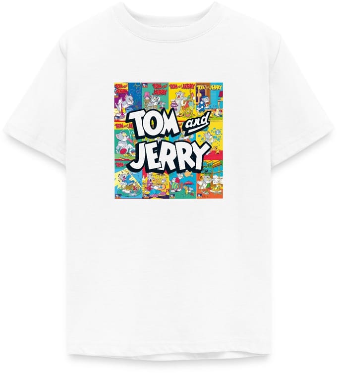 Tom And Jerry Logo Met Vintage Cover Collage T-Shirt Tiener