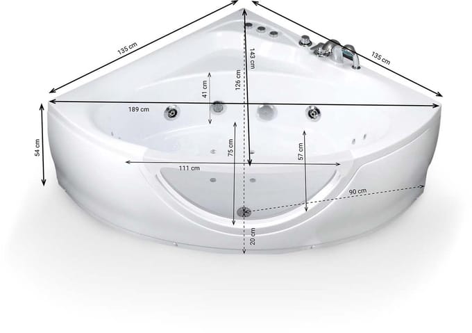 SPALINA - Whirlpool bad - Tasmanie white Jets, 135 x135 x54 cm, Wit