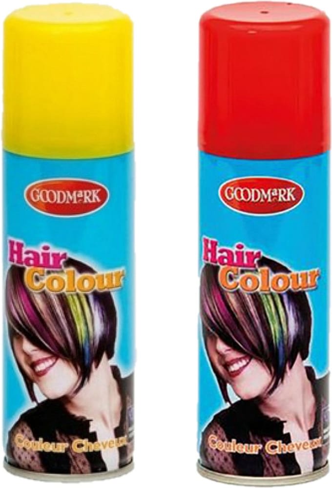 Goodmark Carnaval verkleed haarverf - haarspray - kleuren geel en rood - 125 ml per flacon - verven