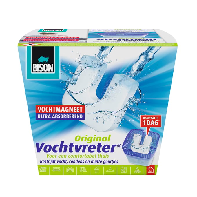 Bison Vochtvreter® Original, luchtontvochtiger, bestrijdt vocht en schimmel in woonruimtes, uniek luchtcirculatiesysteem, 450 g, wit, ook geschikt voor caravans en campers