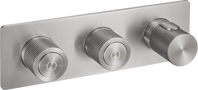 Ben Engraved Line thermostaat afbouwdeel met omstelrichting RVS-look