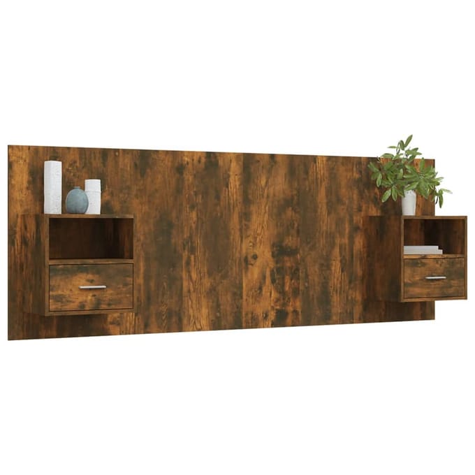 vidaXL - Hoofdbord - met - kastjes - bewerkt - hout - gerookt - eikenkleurig