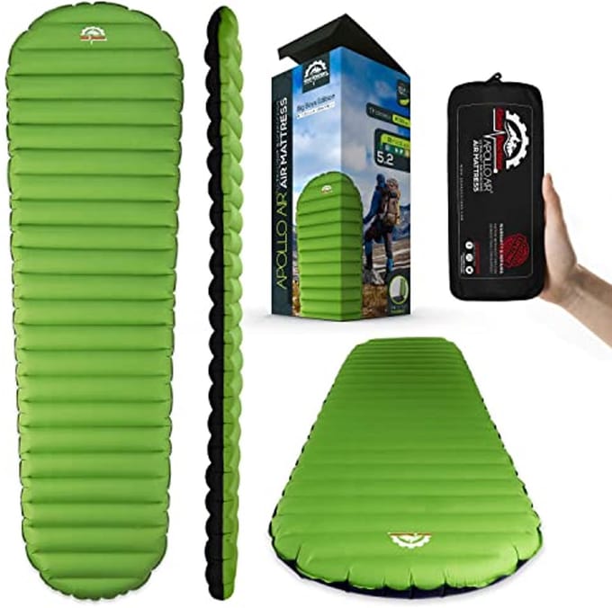 Ultralight Camping Sleeping Mat - 17oz Inflatable Air Mattress for Backpacking & Hiking, 5.2 R-Value, Compact Travel Bed