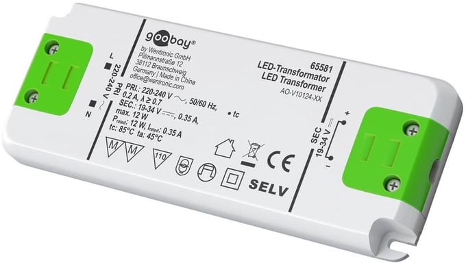 LED Transformator met constante stroom - 19-34 volt - 350 mA - Tot 12 watt - Wit