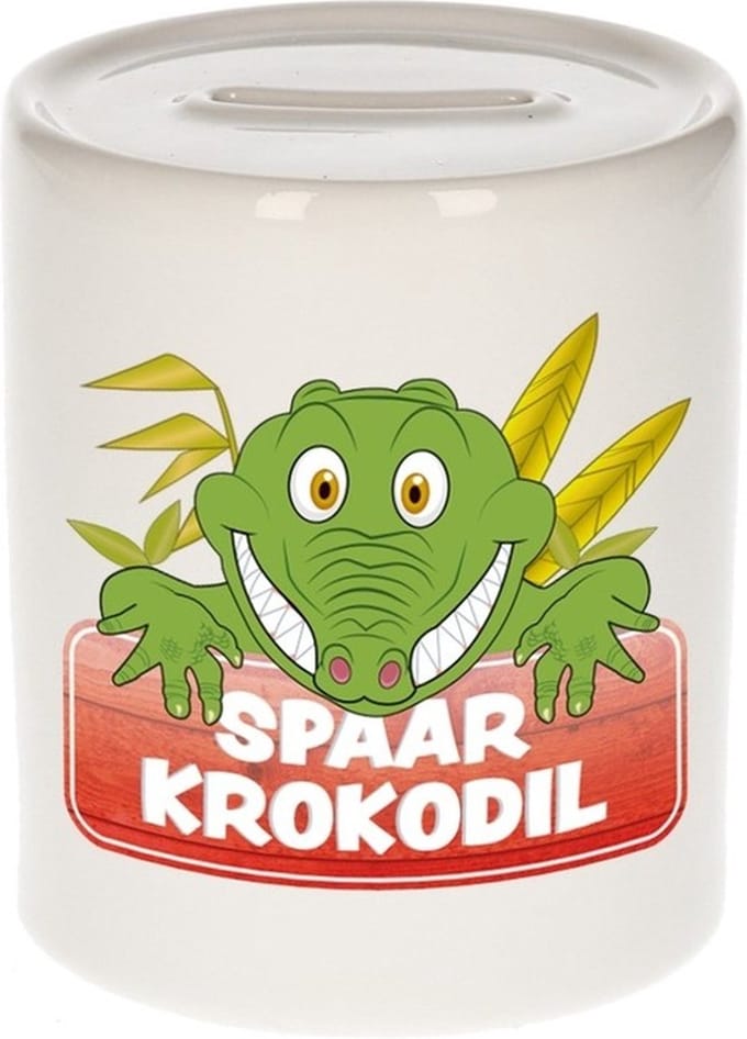 Kinder spaarpot met spaar krokodil opdruk - keramiek - krokodillen spaarpotten