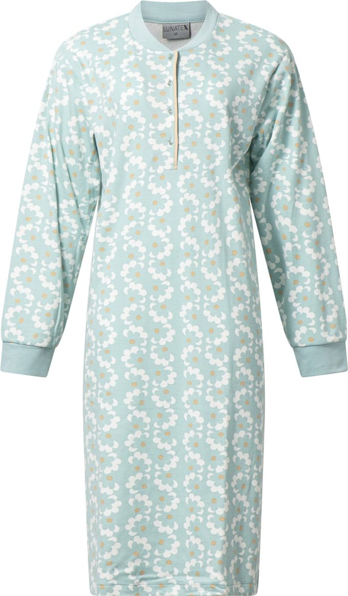 Lunatex - warm dames nachthemd 224186 - aangeruwd interlock - groen - maat M