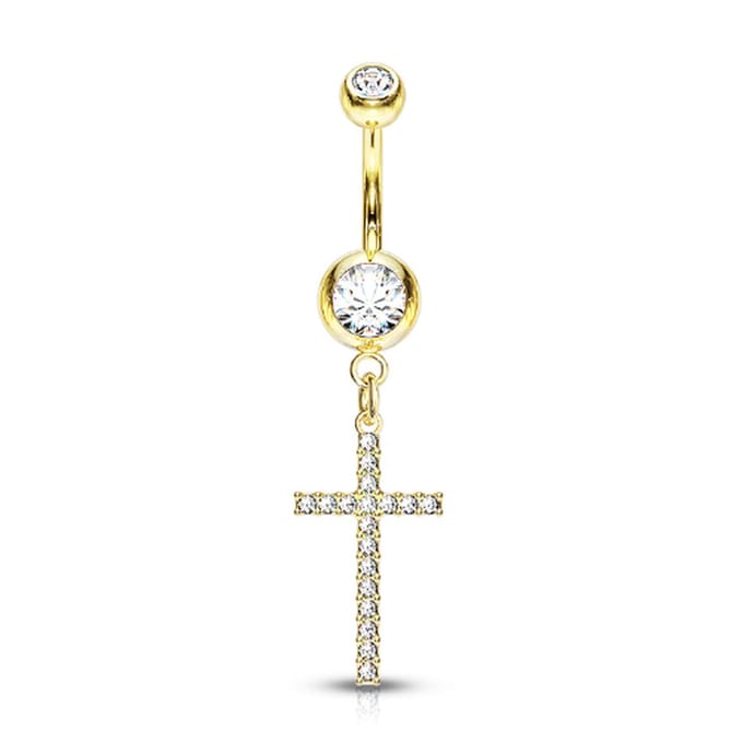 Navelpiercing PVD hanger kruis - goud - LMPiercings