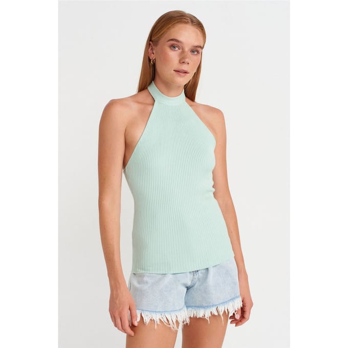 Geribbelde Halternek Slim-fit Blouse