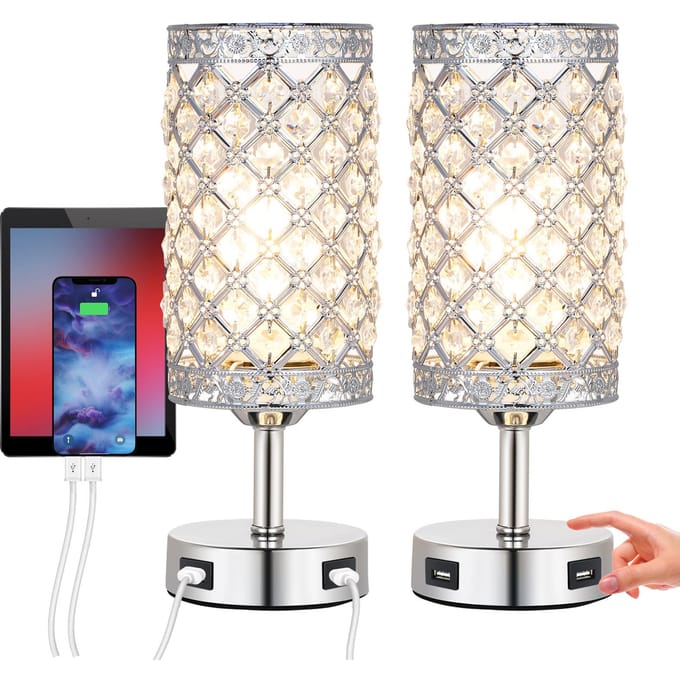 Tomshine Kristallen Tafel Nachtlampje Naast Lamp Dubbele USB-poorten 3 Niveaus Instelbare Helderheid EU Plug