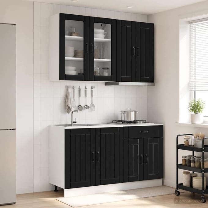 vidaXL - Keukenblok - LUCCA - 4 - st - Zwart - Bewerkt - hout
