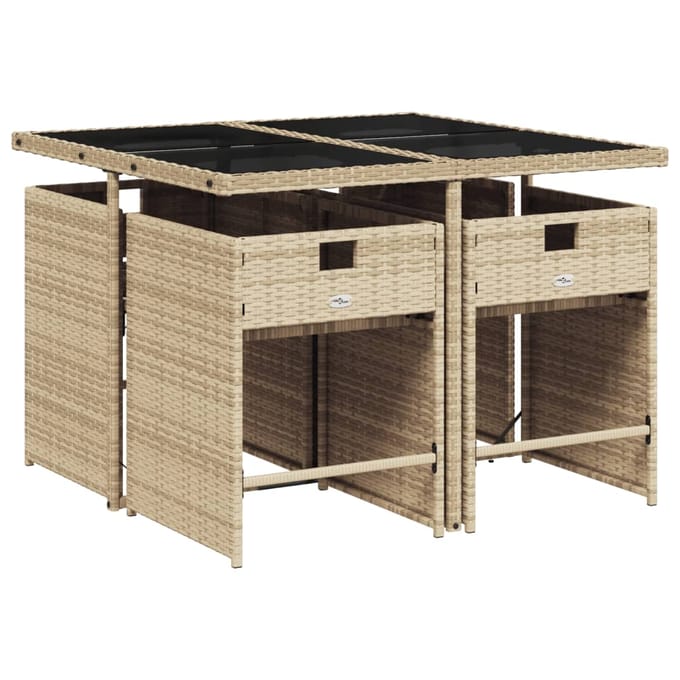vidaXL - 5-delige - Tuinset - met - kussens - poly - rattan - beige