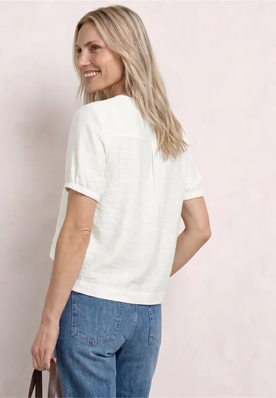 Blouse met korte mouwen, gespleten hals en knopen