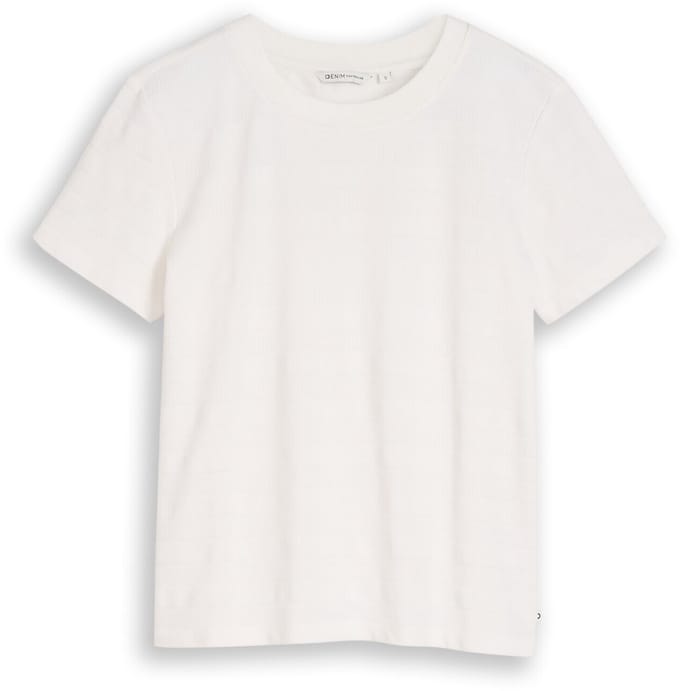 Tom Tailor Denim - Jacquard T-shirt met ronde hals - Maat S - off white