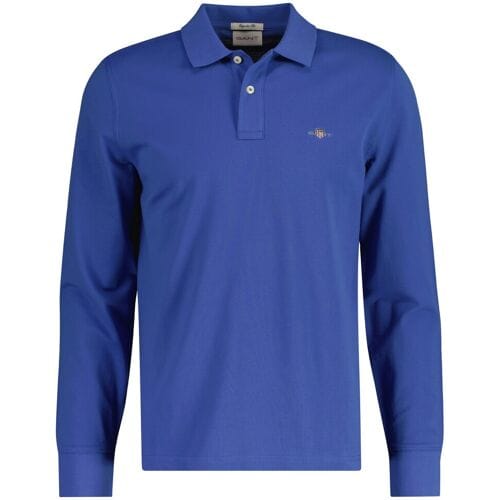 Gant Polo Long Sleeve Piqué Uni Fine Shield Embroidery Rich Blue / male