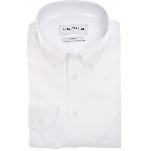 Ledûb Overhemd Cotton Jersey Stretch Uni Color Button-Down Wit / male