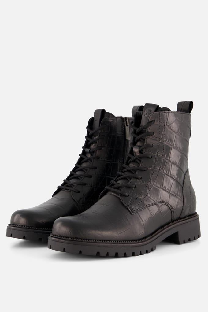 Tamaris Tamaris Veterboots Croco zwart Leer