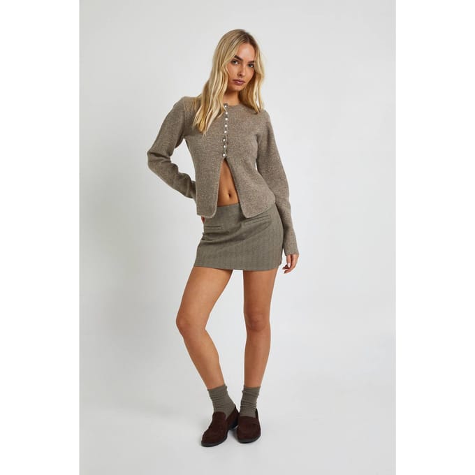 boohoo Dames Button Through Slim Fit Gebreide Cardigan | Taupe | Maat: Large