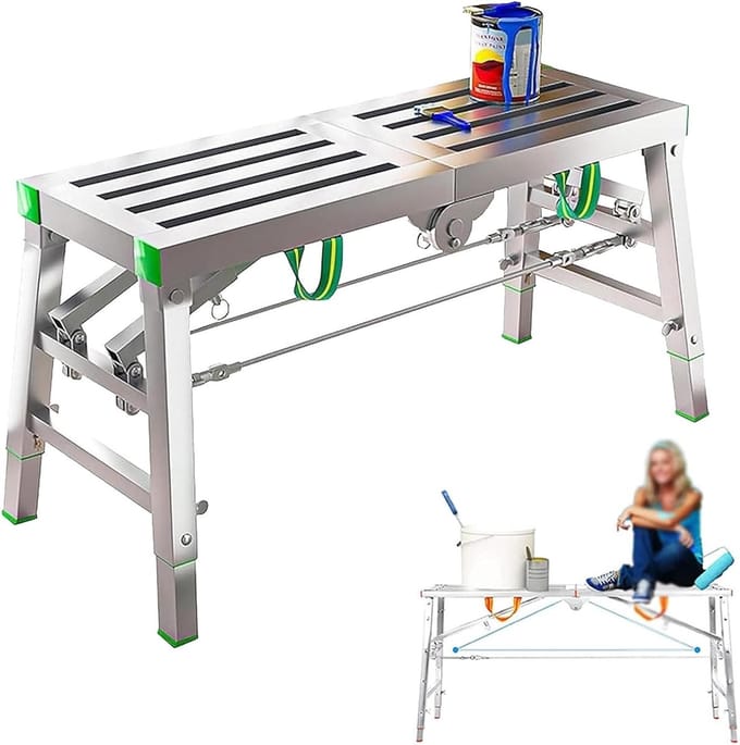 Vouwsteigers Staal - Werkplatform Trapladder - Hoge Klussen Buiten - Verstelbare Hoogte 800lbs - Draagbaar Compact
