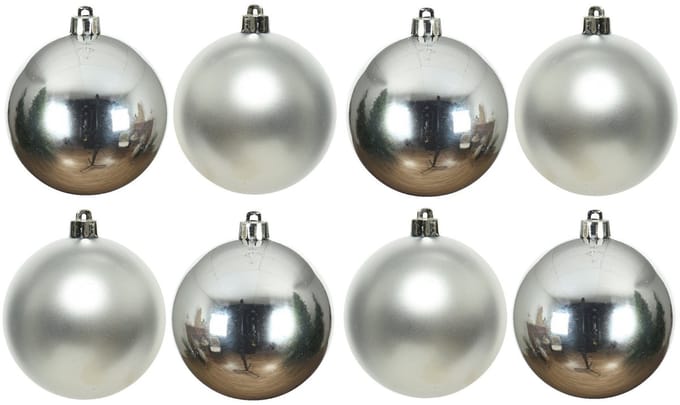 Decoris Kerstballen - 8x st - zilver - 10 cm - kunststof - kerstversiering