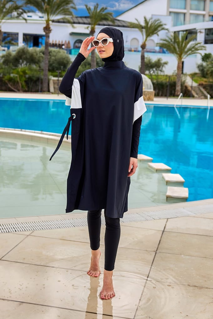 Zwarte Burkini-set Bescheiden islamitische badkleding met volledige dekking