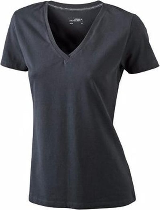 Zwart dames stretch t-shirt met V-hals XL
