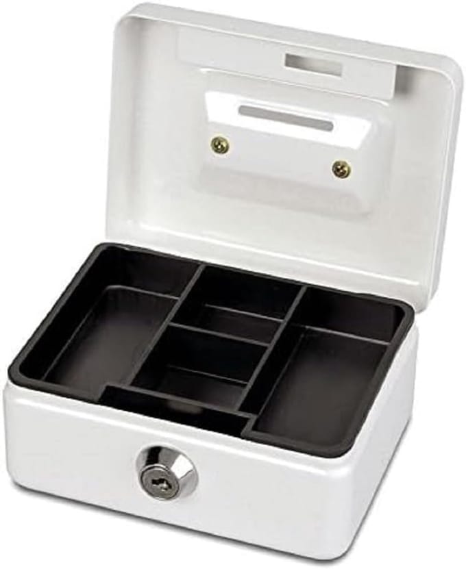 Geldcassette Staal - Kassa Box - Geld Opslag - Inclusief 2 Sleutels - 12.5 x 9.5 x 6.1 cm - Wit