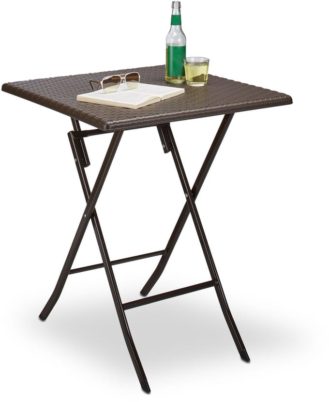 Tuintafel - 74 x 61,5 x 61,5 cm - inklapbaar - kunststof - metaal - vierkant - bruin