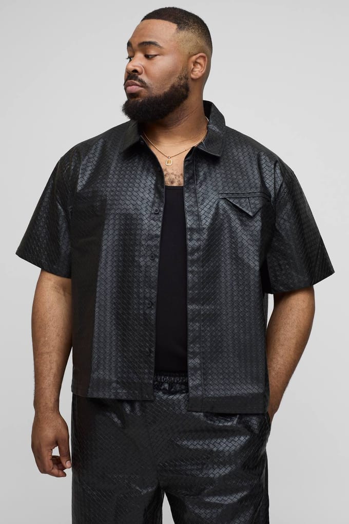 Plus Oversized Boxy Woven PU Pocket Detail Shirt | Black | Size 3XL