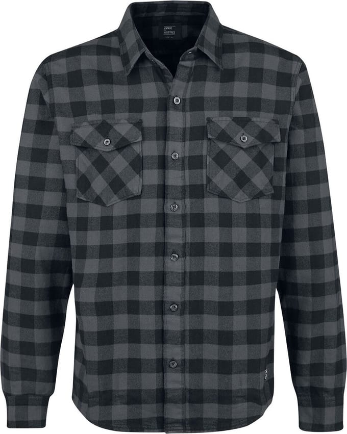 Vintage Industries Flanellen overhemd - Harley Shirt - S tot 3XL - voor Mannen - antraciet-zwart