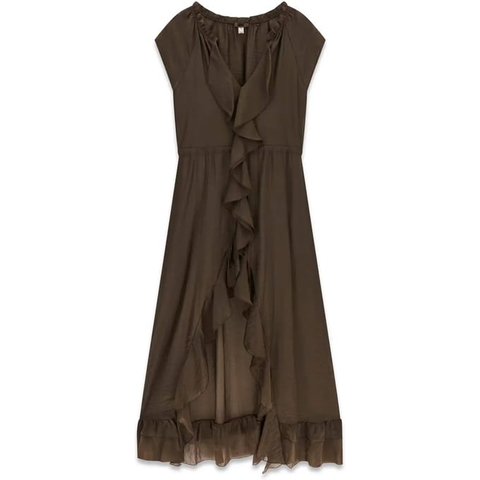Guess Maelys Ruffled Jurk Met Korte Mouwen Bruin 2XS Vrouw