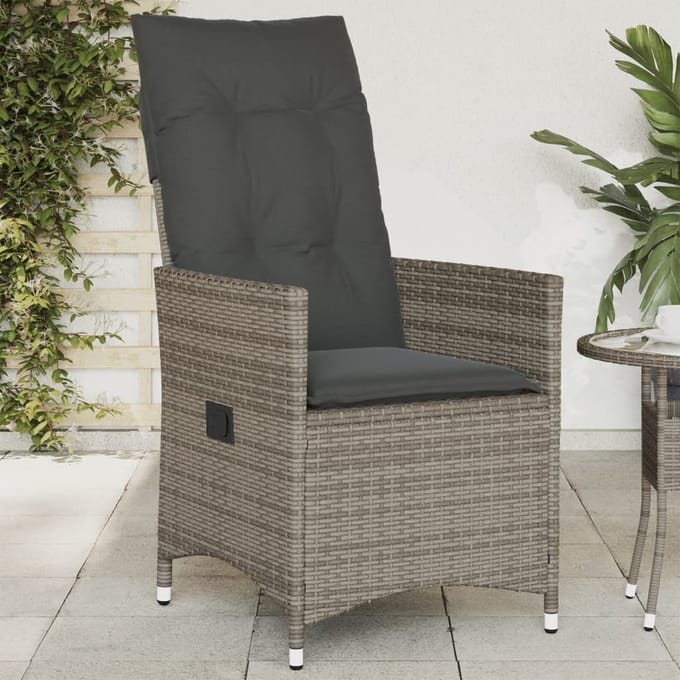 vidaXL - Tuinstoel - verstelbaar - met - kussens - poly - rattan - grijs
