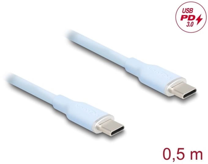 Delock USB 2.0 Cable USB Type-C™ male to male PD 3.0 60 W 0.5 m blue Silicone