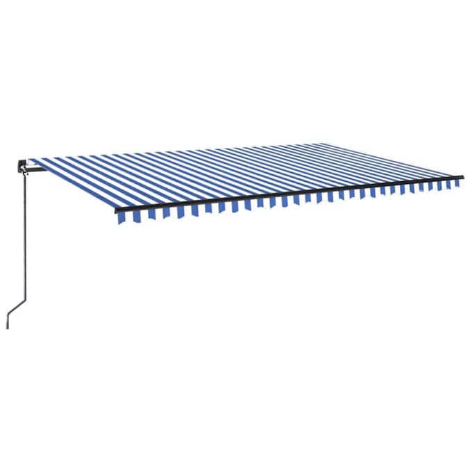 vidaXL - Luifel - handmatig - uittrekbaar - met - LED - 500x300 - cm - blauw - en - wit