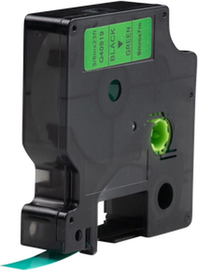 Dymo D1 compatible 40919 (S0720740) tape, zwart op groen, 9 mm x 7 m