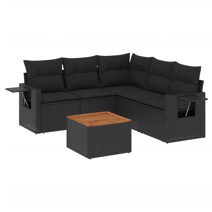 vidaXL - 6-delige - Loungeset - met - kussens - poly - rattan - zwart