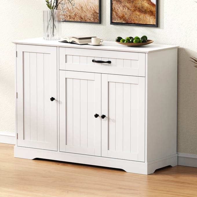 Wishdor Dressoir - 3 Deuren En 1 Lade - Verstelbare Planken - Metalen Handgrepen - MDF - Wit