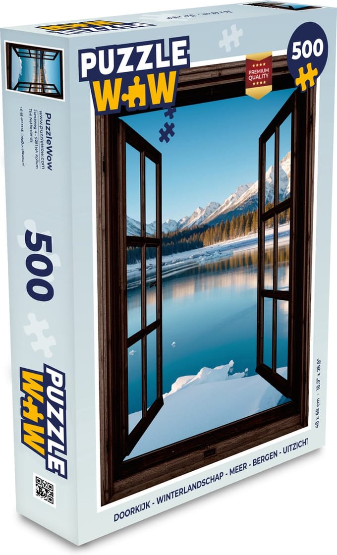 Puzzel Doorkijk - Winterlandschap - Meer - Bergen - Uitzicht - Legpuzzel - Puzzel 500 stukjes