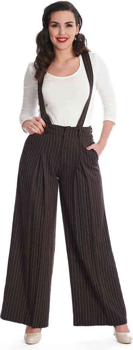 Banned - Pin Stripe Goals Wijde broek - M - Bruin