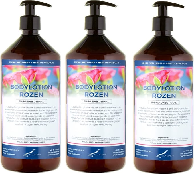 Bodylotion Rozen 1 Liter - met gratis pomp - set van 3 stuks