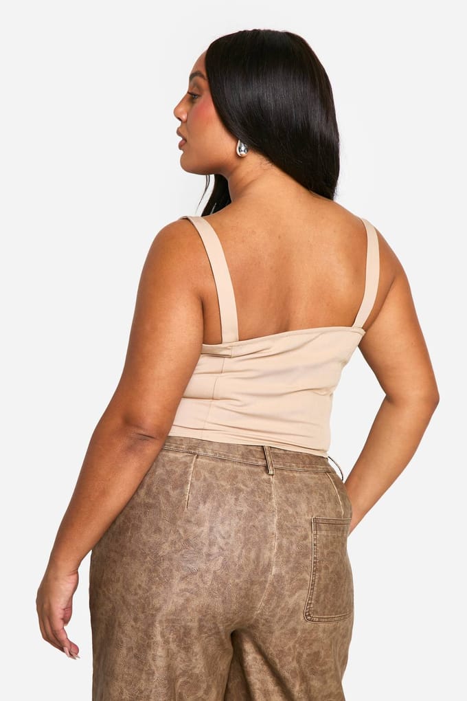 boohoo Dames Plus Corset met vierkante halslijn en naaddetails | Light Stone | Maat: 48