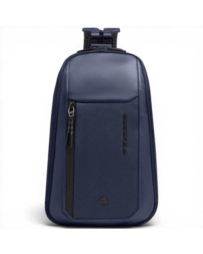Piquadro Monospalla S143 Unisex Blauw leer en stof met iPad Mini Deur