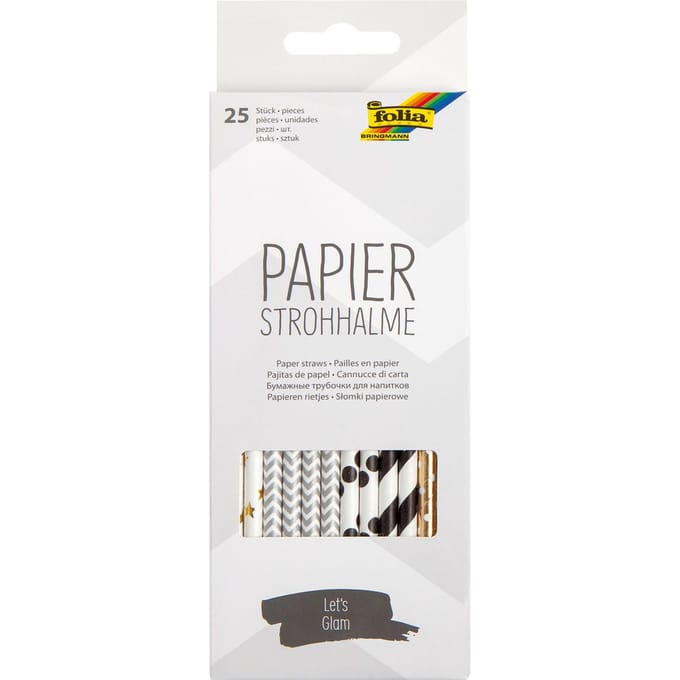 Papieren rietjes, 25 stuks - Zwart/Wit/Goud