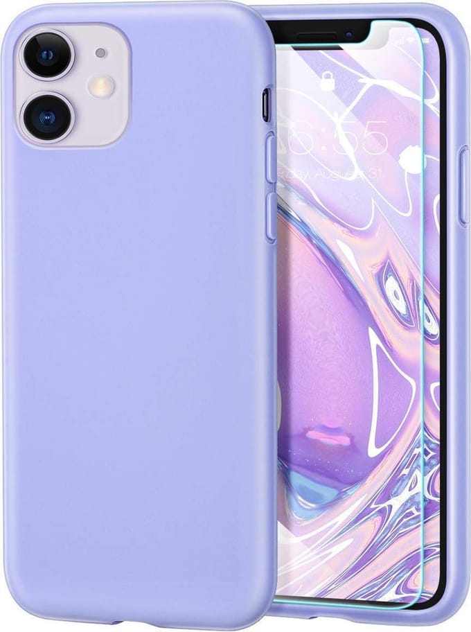 HB Hoesje Geschikt voor Apple iPhone 11 - Siliconen Back Cover / Glazen Screenprotector - Paars
