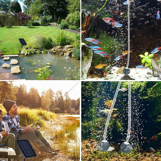 Pompe à oxygène pour Aquarium solaire, oxygénateur, aérateur d'oxygène pour étang, pompe à Air pour la pêche noir