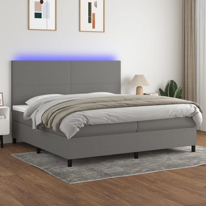 vidaXL - Boxspring - met - matras - en - LED - stof - donkergrijs - 200x200 - cm