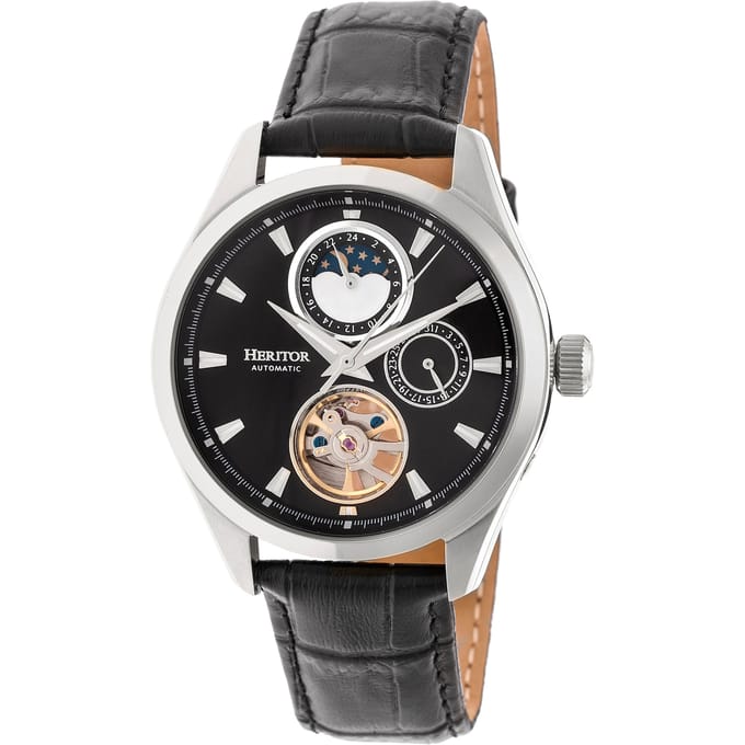 Heritor Automatic Sebastian Semi-Skeleton Horloge met Leren Band - Zilver/Zwart