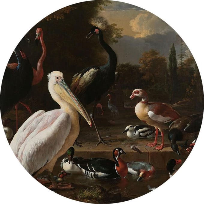 Het drijvend veertje, Melchior de Hondecoeter - Foto op Behangcirkel - ⌀ 80 cm
