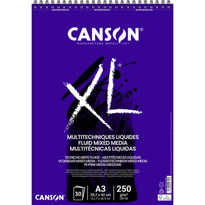 Tekenblok Canson XL Fluid Mixed Media A3 30vel 250gr